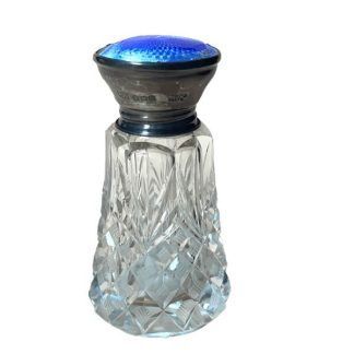 Perfumero de cristal tallado, plata y madreperla azul